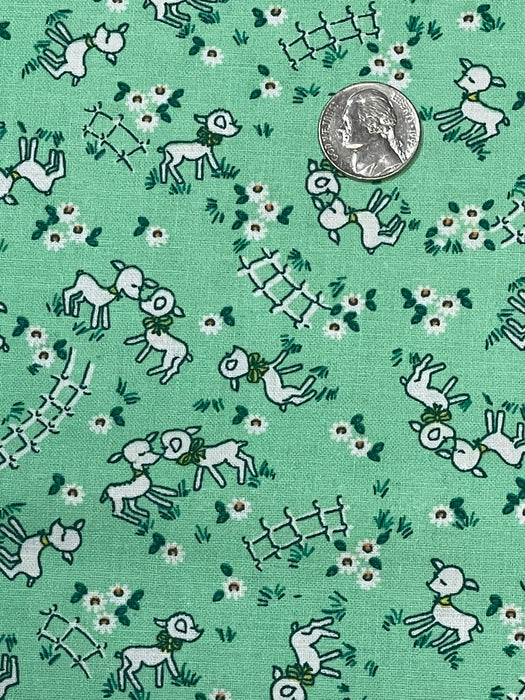Depression Feed Sack 20s 30s feedsack prints Nana Mae 6 Henry Glass novelty deer in meadow green
