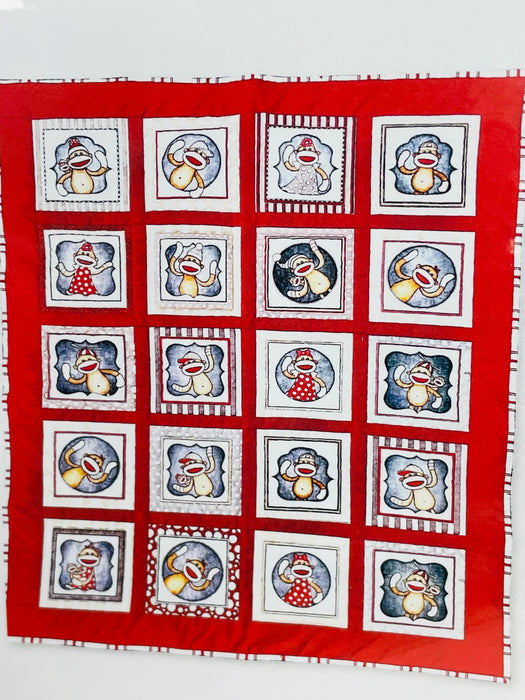 Quilt kit easy baby toddler sock monkey cotton 33x42 Alma Sue design