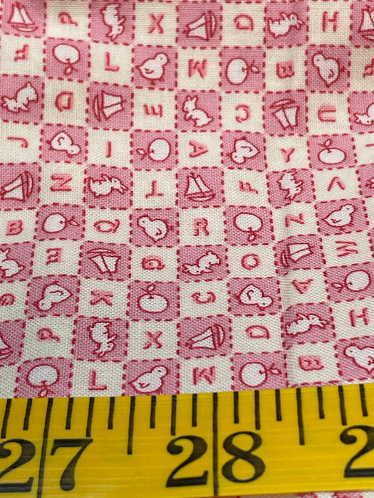Depression feedsack print pink alphabet RJR kitchen sink 100% cotton washable