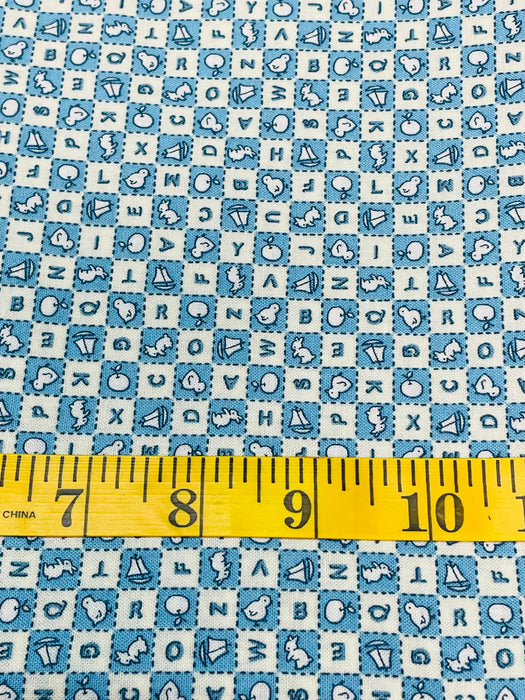 Depression feedsack print blue mini alphabet RJR Kitchen Sink cotton out of print