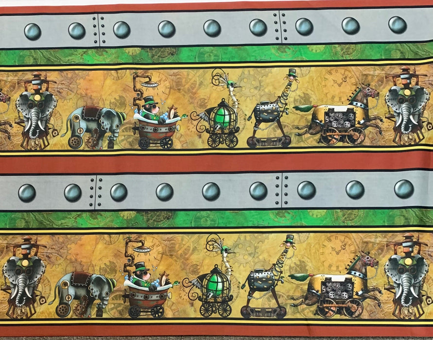 Steampunk Express cotton border print by the yard QT fabric man cave guy quilt