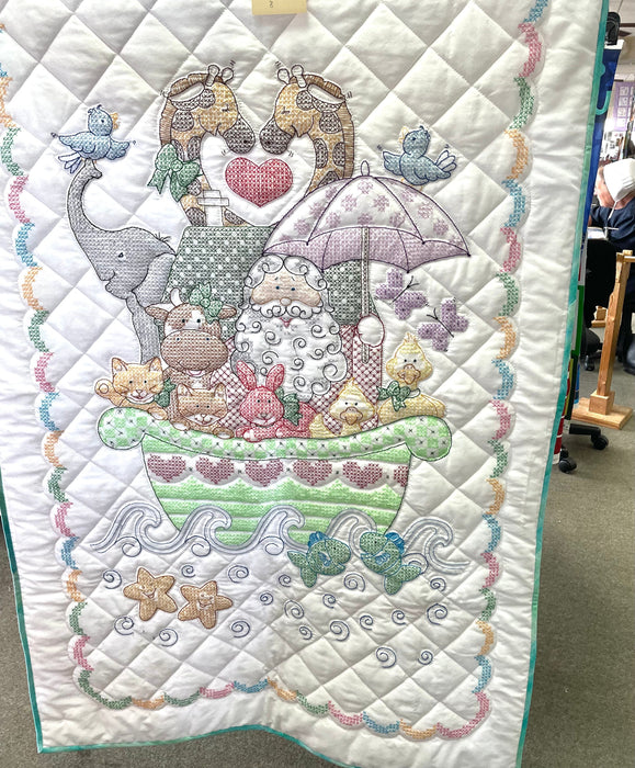Noahs Ark crib quilt Amish made in USA Cotton washable hand embroidered hand quilted