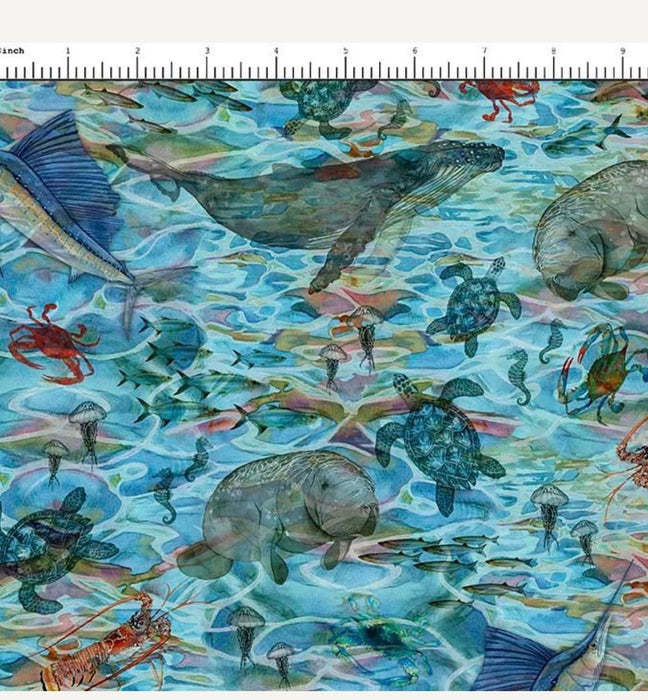 AFSH 2024 sea fabric manatee turtle by the yard cotton QT fabric