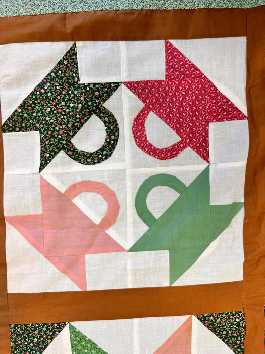 Calico Sampler Quilt Top - Traditional Americana Pattern Pink and Green Patchwork