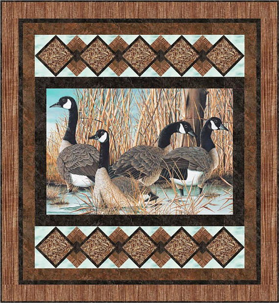 Canada Goose Quilt Kit Hunting Cabin Man Cave 60 x 65 By Paul Twitchell