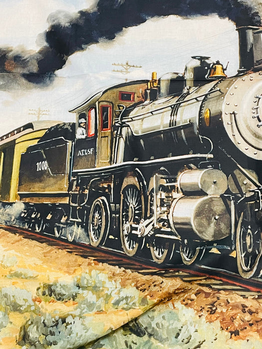 Steam engine locomotive fabric panel New Mexico Wind River Studio