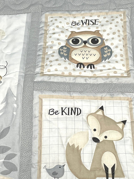 Baby quilt woodland little critters Amish made USA 100% cotton encouraging words be brave be curious be wise be kind fabric OOP rare