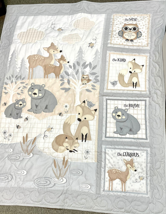 Baby quilt woodland little critters Amish made USA 100% cotton encouraging words be brave be curious be wise be kind fabric OOP rare