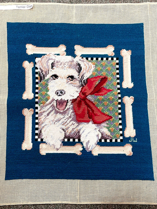 Needlepoint finished terrier dog HP2330F 12 mesh canvas tapestry wool yarn 16x18 rare