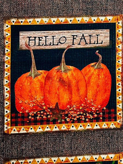 Hello fall welcome autumn Benartex panel pumpkins cornucopia harvest thanksgiving hot pad squares fabric panel