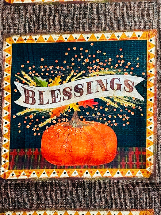 Hello fall welcome autumn Benartex panel pumpkins cornucopia harvest thanksgiving hot pad squares fabric panel