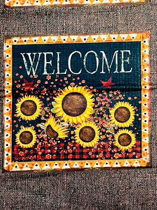 Hello fall welcome autumn Benartex panel pumpkins cornucopia harvest thanksgiving hot pad squares fabric panel