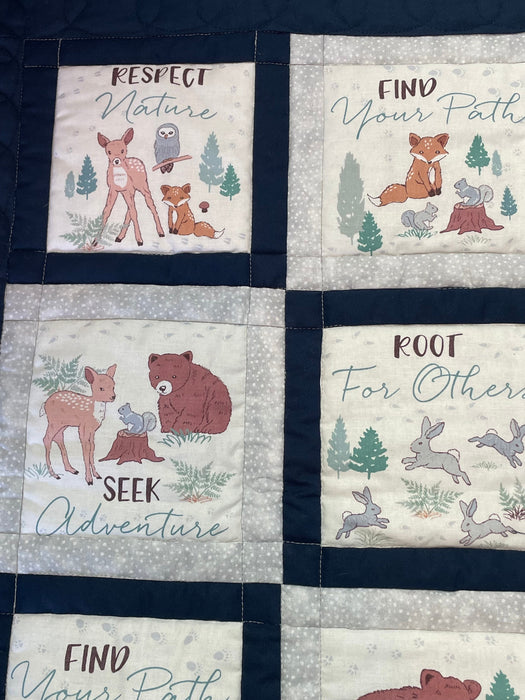 Forest Animals quilt kit crib baby easy beginner cotton exclusive Alma Sue design fabric for top and binding, back and batt not included