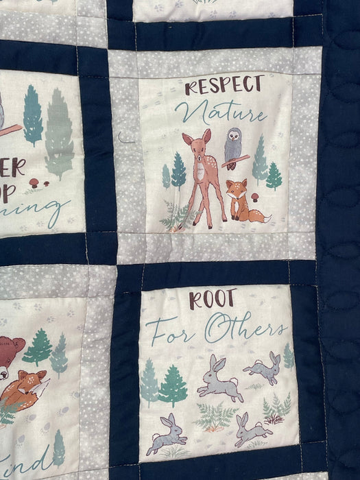 Forest Animals quilt kit crib baby easy beginner cotton exclusive Alma Sue design fabric for top and binding, back and batt not included