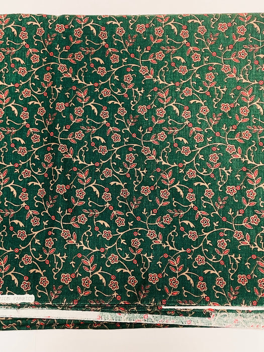Jinny Beyer rare vintage out of print green with red flowers RJR cotton fabric one piece 1.75 yds