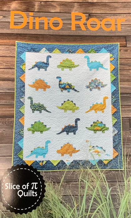Dino Roar dinosaur kit for baby, lap, or twin quilt confident beginner pieced and appliqued complete kit fabric for top and binding