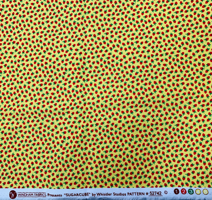 Depression 20s30s feedsack reproduction  Windham Fabrics small strawberry on yellow background