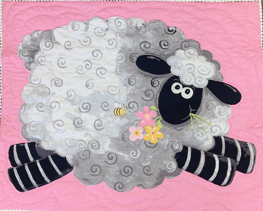 Happy Sheep Pink Baby Quilt