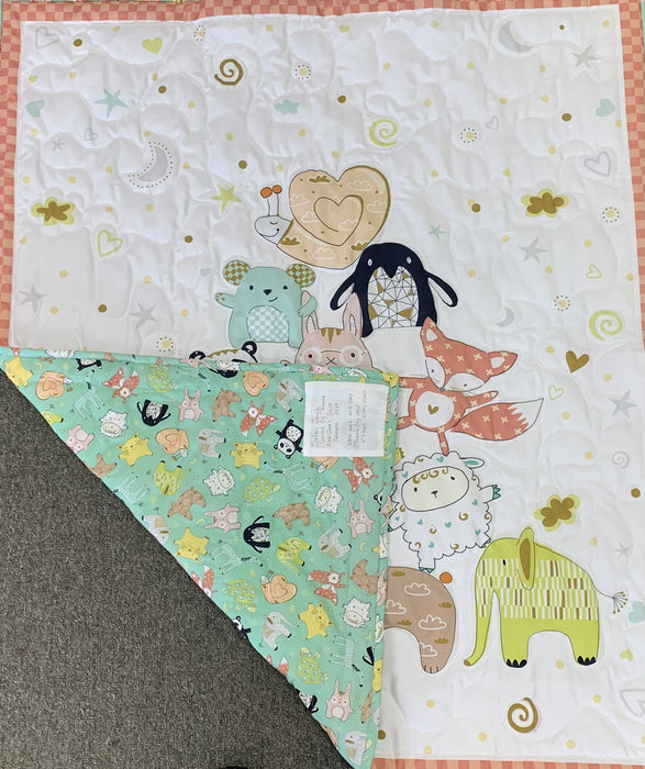 Jungle Friends Baby Quilt - Elephant, Panda, Giraffe Amish Machine Quilted cotton machine washable