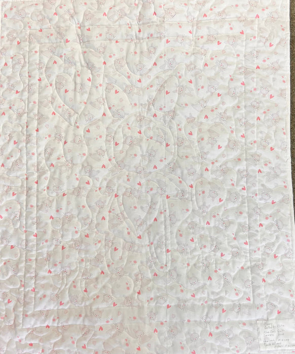 Pink Bunny Floral Hearts Baby Girl Quilt - Quilted Cotton Keepsake