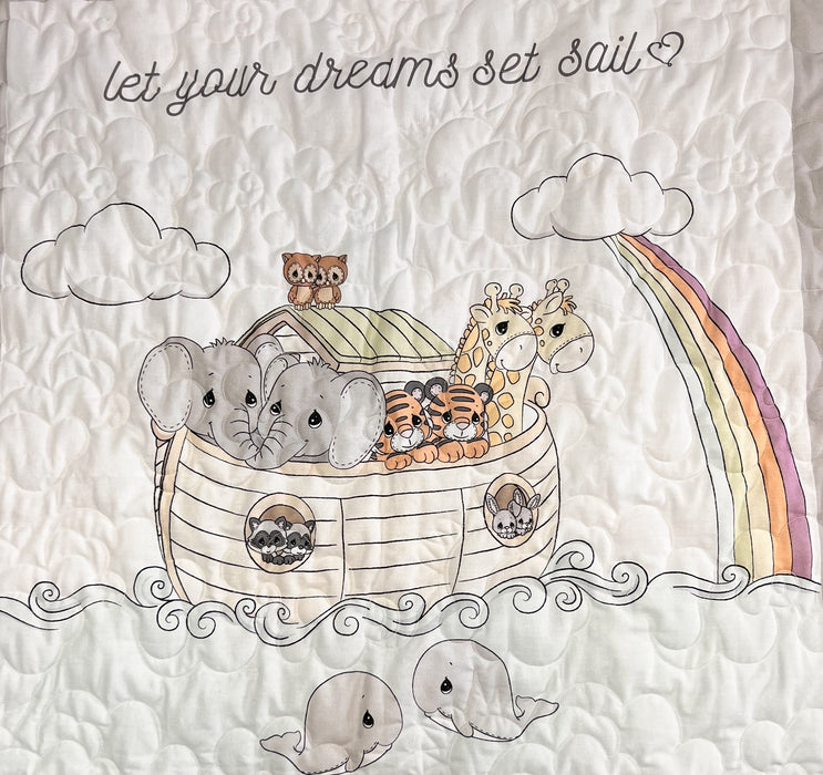 Precious Moments "Let Your Dreams Set Sail" Noah's Ark Baby Quilt featuring Rainbow of Hope