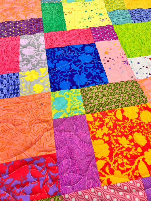 Vibrant Tula Pink Throw Quilt, Easy Bake Pattern - Brilliant Colors and Fun Design