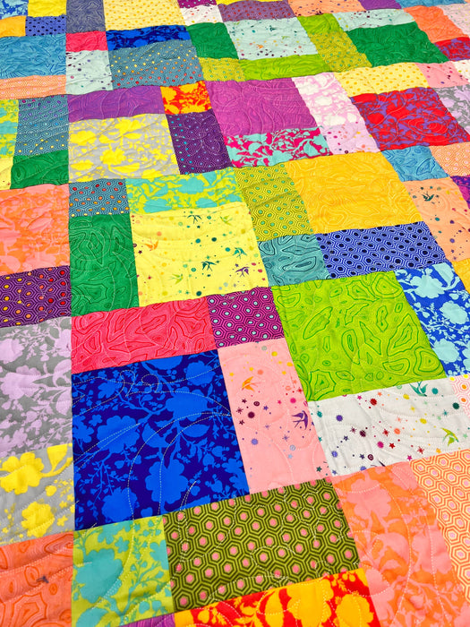 Vibrant Tula Pink Throw Quilt, Easy Bake Pattern - Brilliant Colors and Fun Design