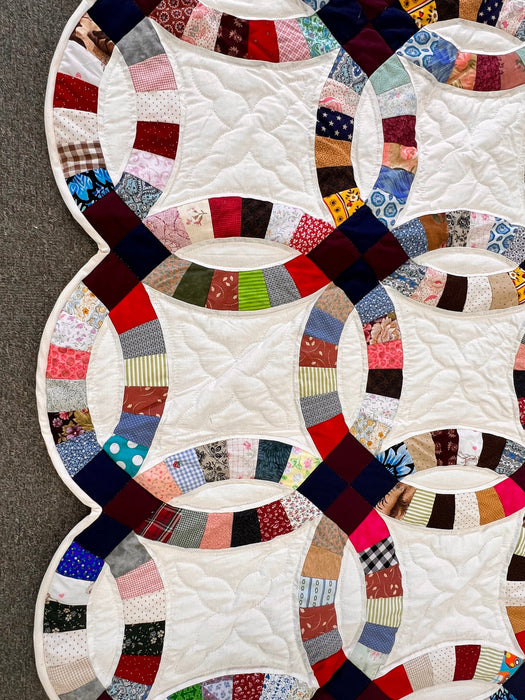 Double Wedding Ring Quilt Vibrant Scrappy Amish Handmade Quilt