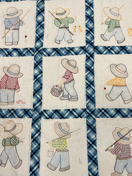 Fishing Overall Bill Baby Quilt - Handmade Nostalgia