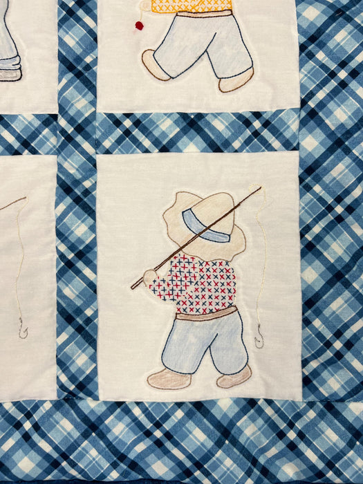 Fishing Overall Bill Baby Quilt - Handmade Nostalgia