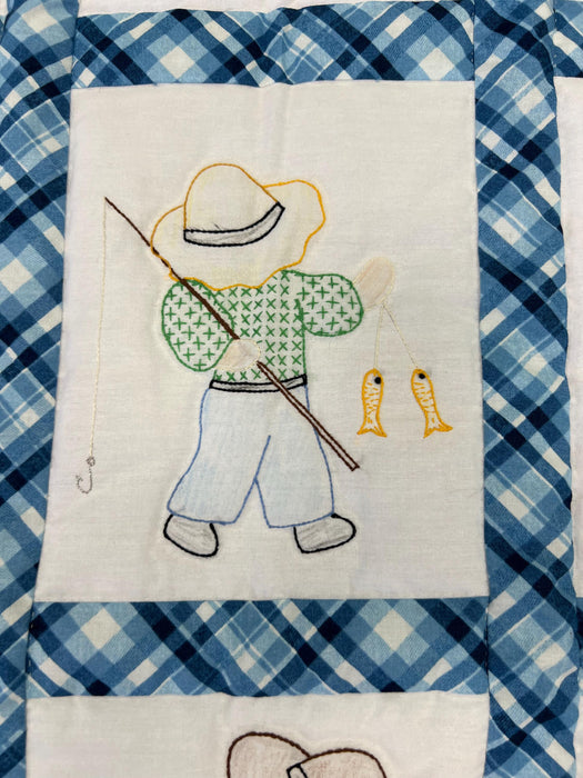 Fishing Overall Bill Baby Quilt - Handmade Nostalgia